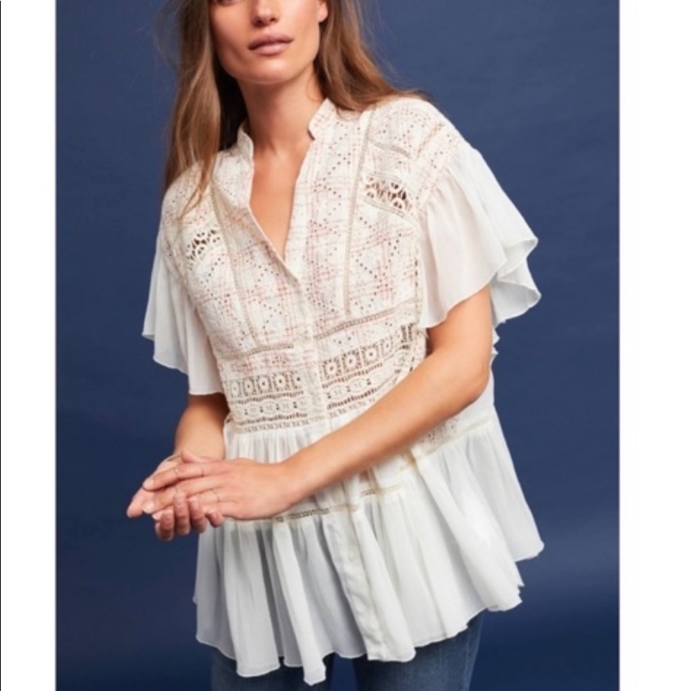 Anthropologie Akemi + Kin Lindy Eyelet Ruffle Top
